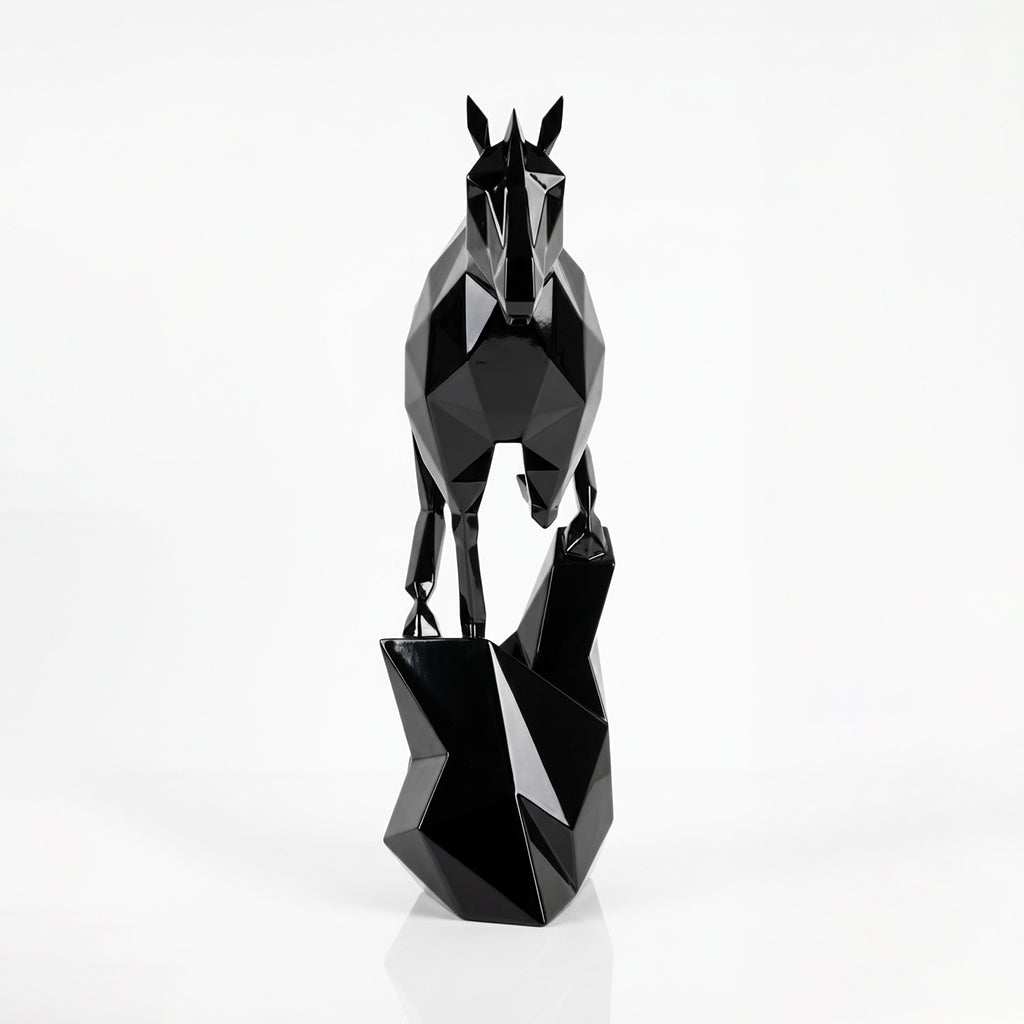 Grande Sculpture Cheval Polygone En Résine