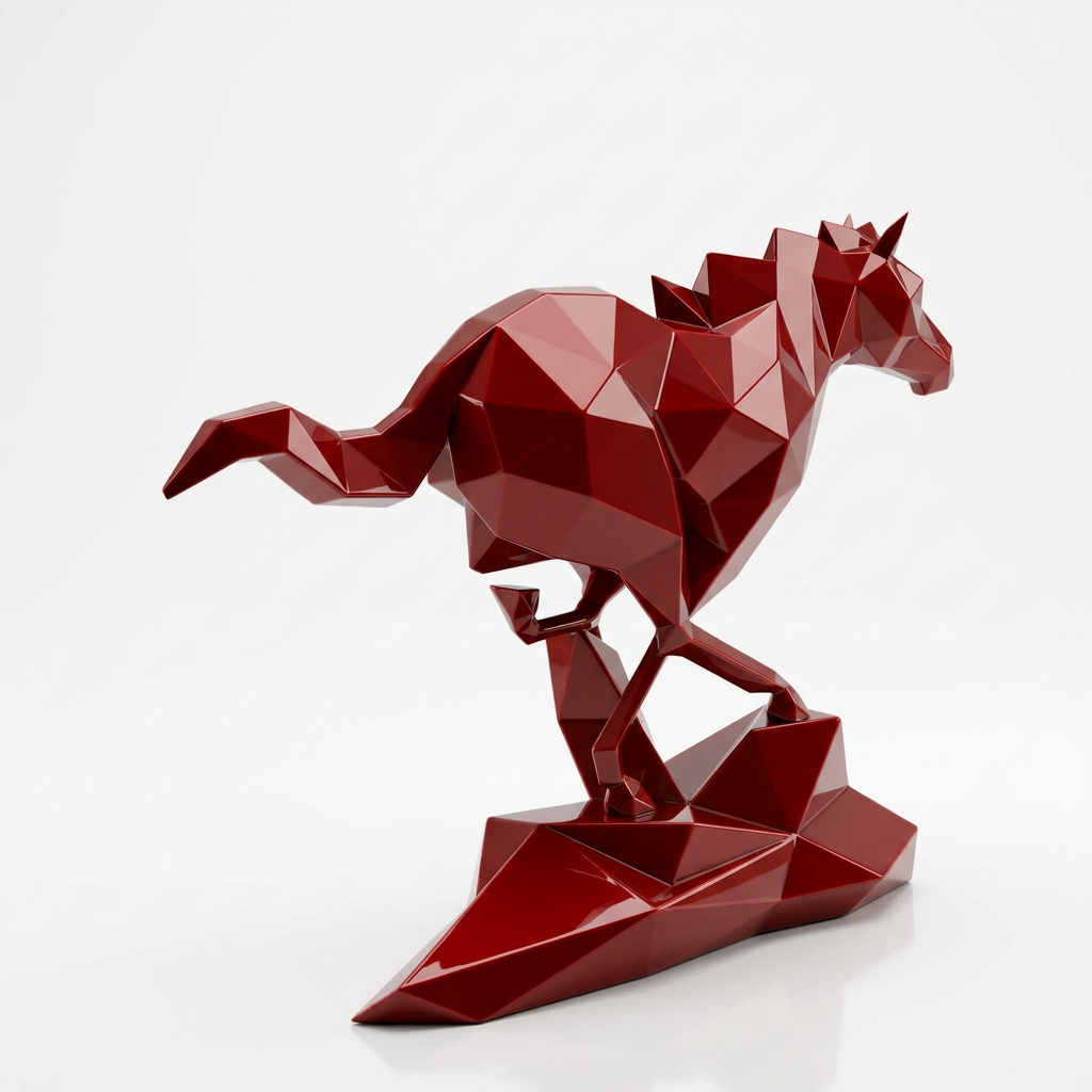 Grande Sculpture Cheval Polygone En Résine