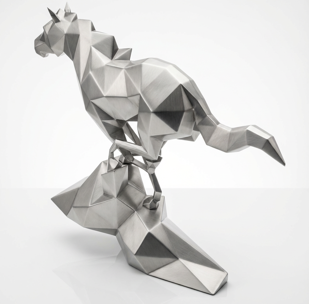 Grande Sculpture Cheval Polygone En Inox