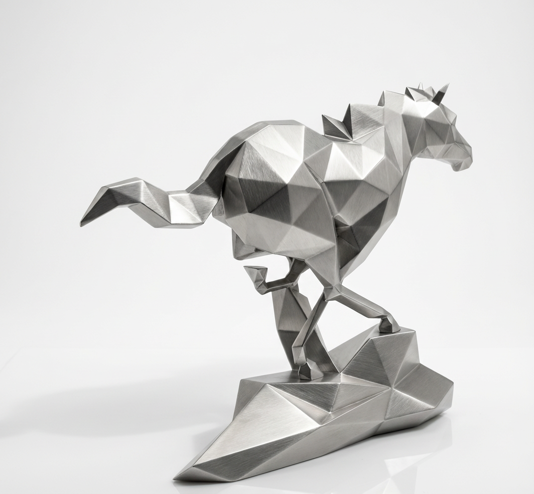 Grande Sculpture Cheval Polygone En Inox