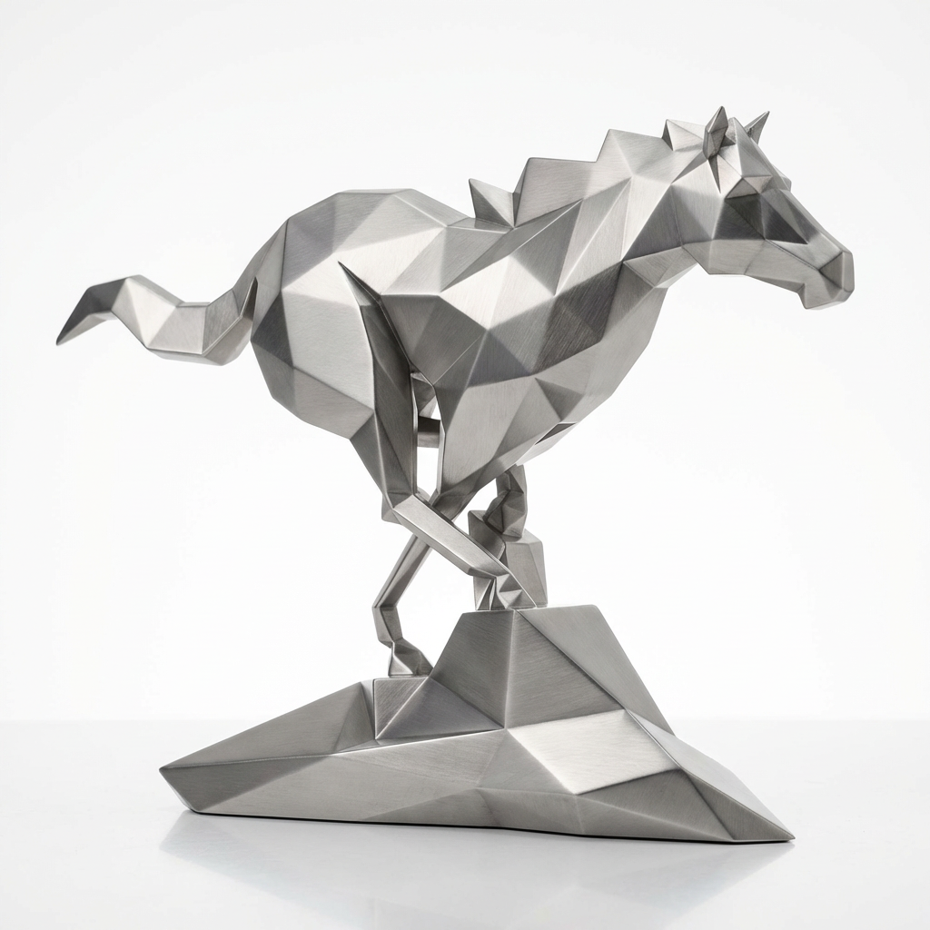 Grande Sculpture Cheval Polygone En Inox