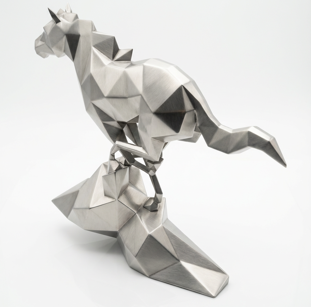 Grande Sculpture Cheval Polygone En Inox
