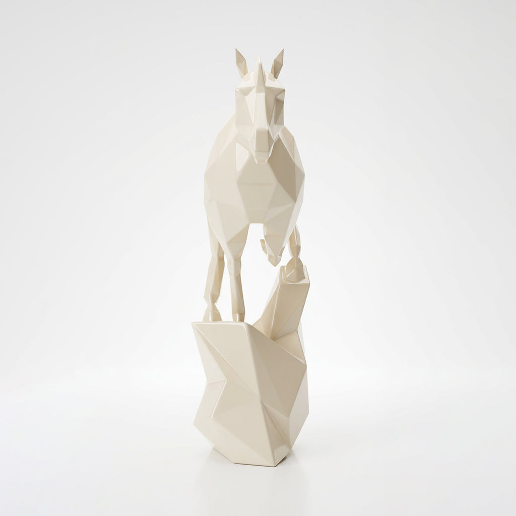 Grande Sculpture Cheval Polygone En Résine
