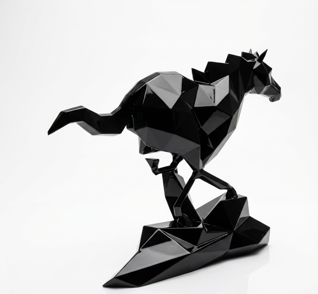 Grande Sculpture Cheval Polygone En Résine