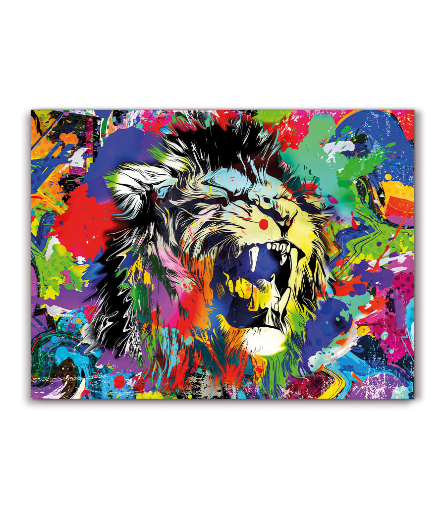 Tableau Décoratif Pop Art Animaux - Lion Rugissant en Impression sur Velours