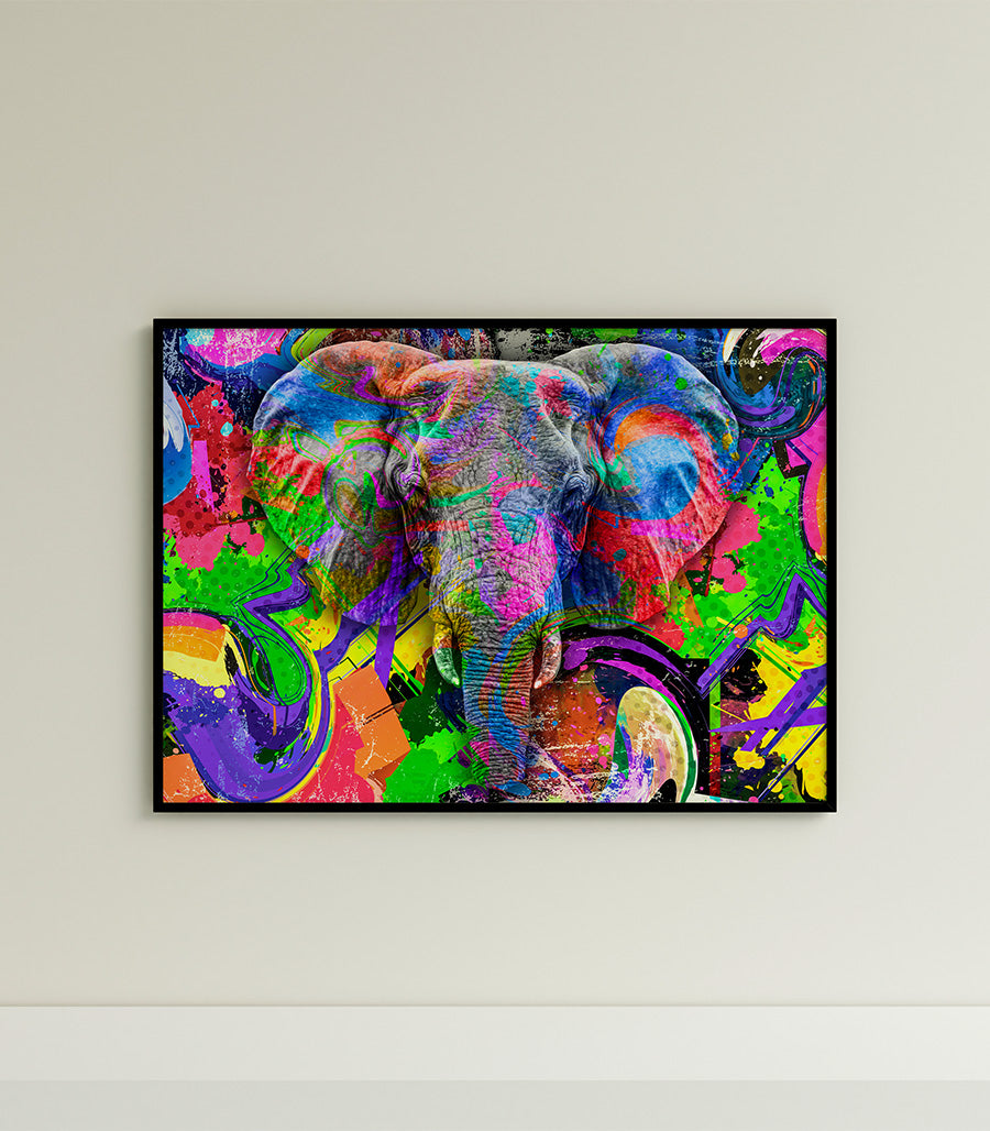Tableau Décoratif Pop Art Animaux - Éléphant Coloré en Impression sur Velours