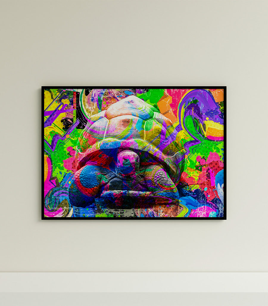 Tableau Décoratif Pop Art Animaux - Tortue Colorée en Impression sur Velours