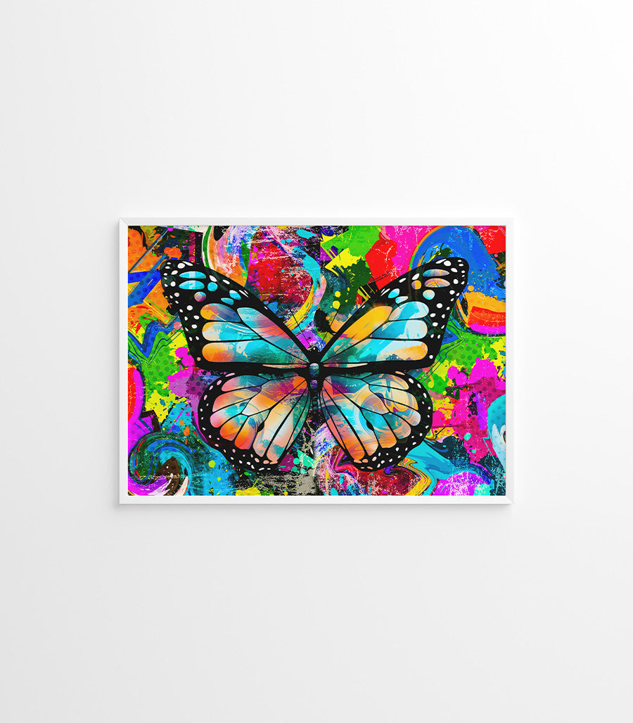 Tableau Décoratif Pop Art Animaux - Papillon Coloré en Impression sur Velours