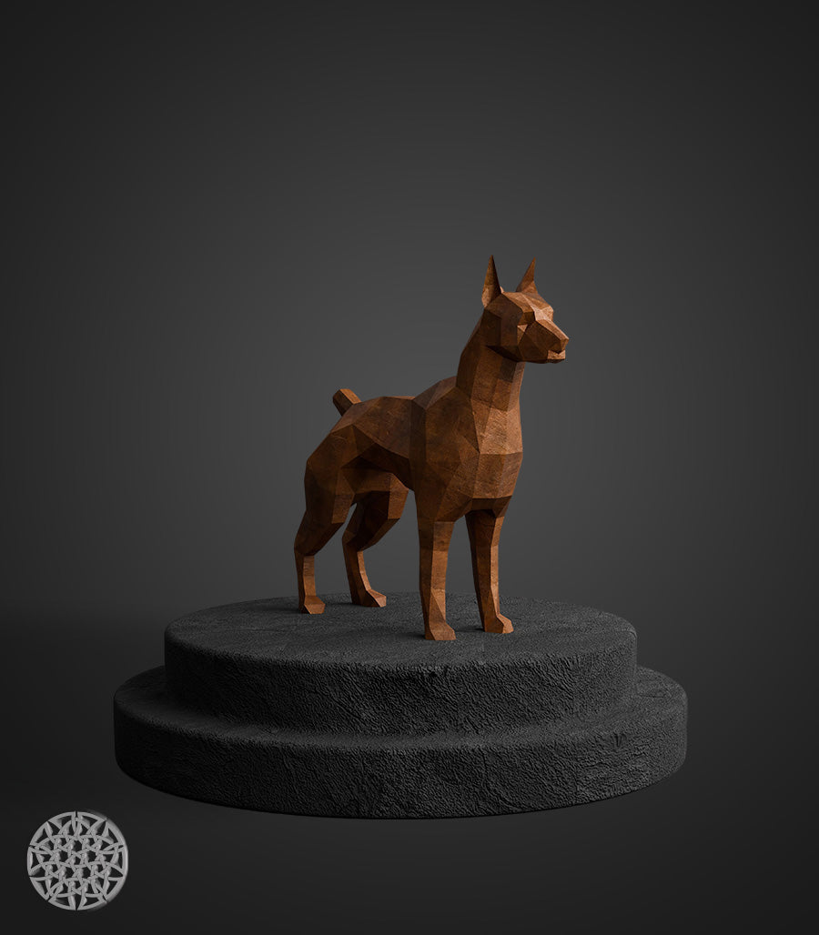 Sculpture Métallique Doberman Low Poly en Acier Corten