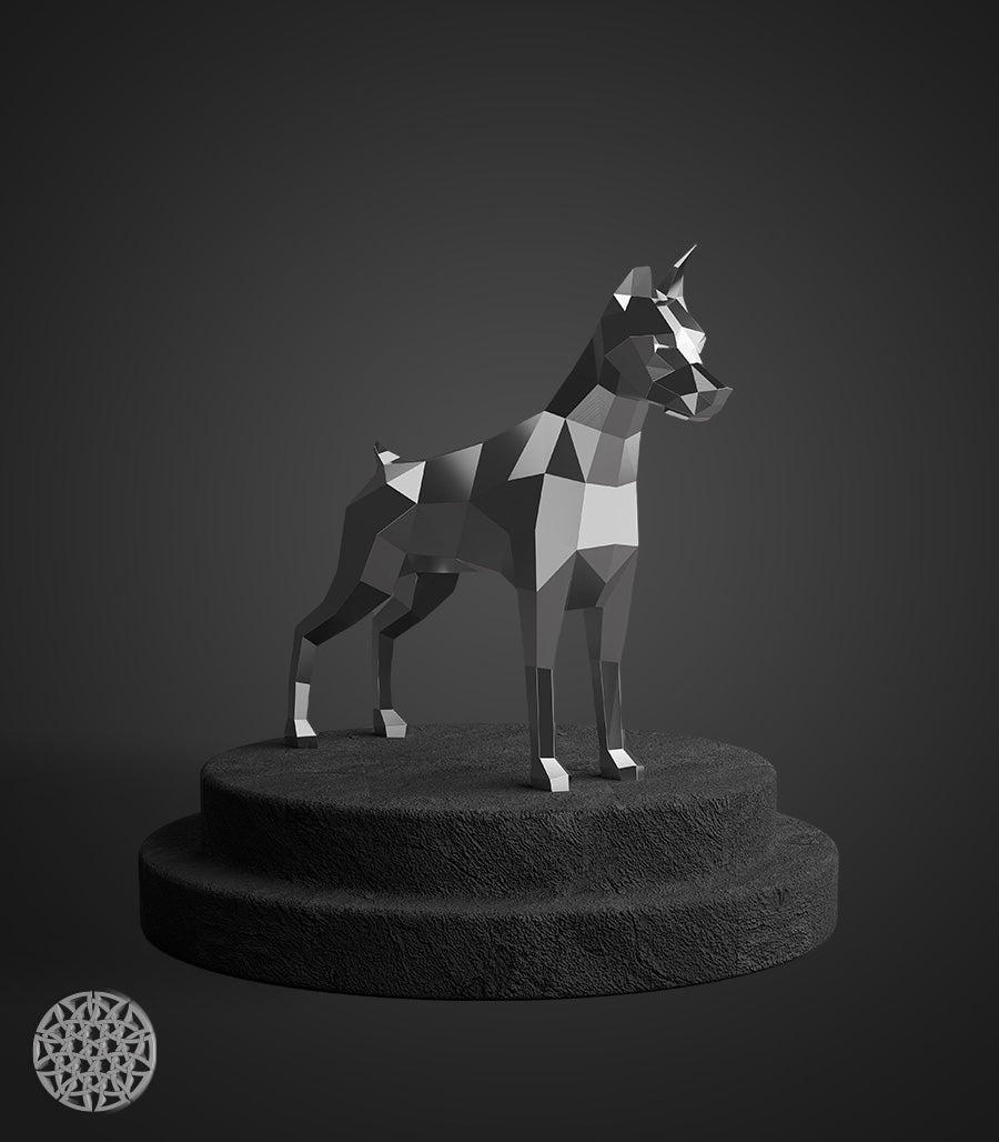 Sculpture Métallique Doberman Low Poly en Inox