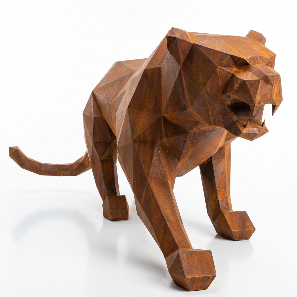 Grande Statue Panthère Design Géométrique en Corten