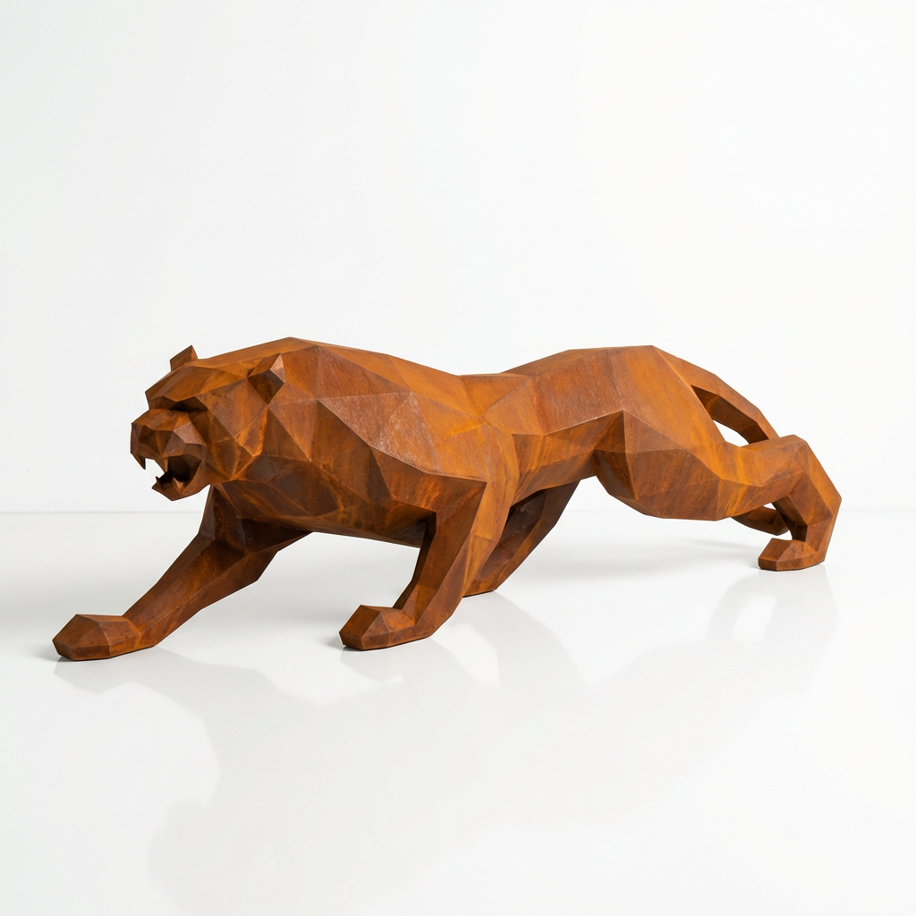 Grande Statue Panthère Design Géométrique en Corten
