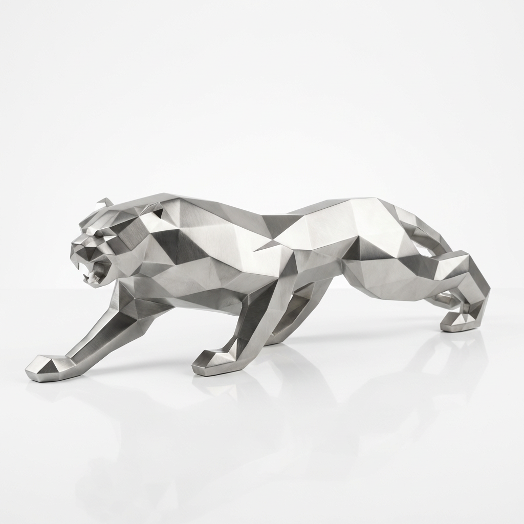 Grande Statue Panthère Design Géométrique en Inox