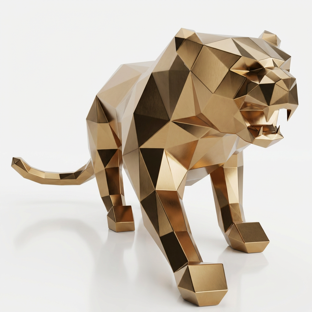 Grande Statue Panthère Design Géométrique en Inox Effet Bronze
