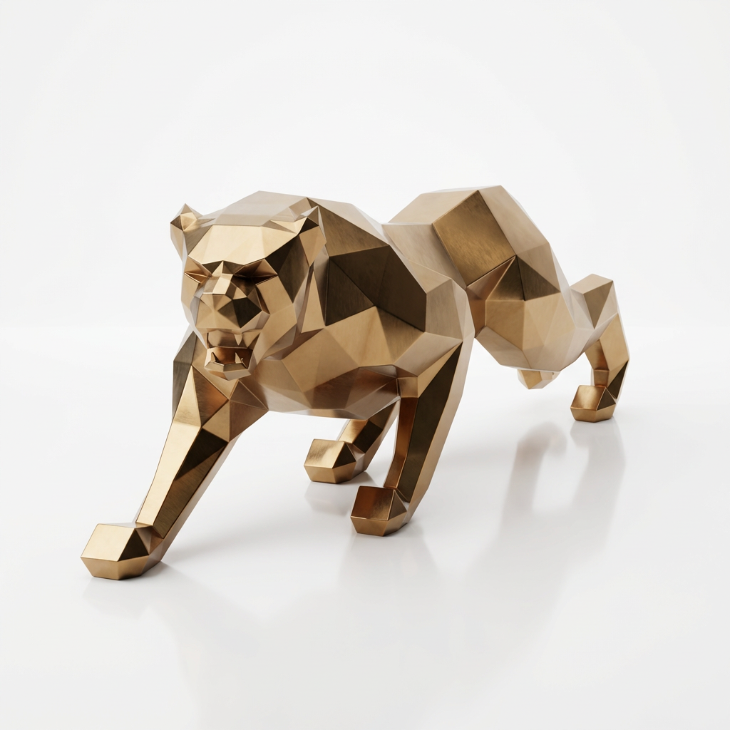 Grande Statue Panthère Design Géométrique en Inox Effet Bronze