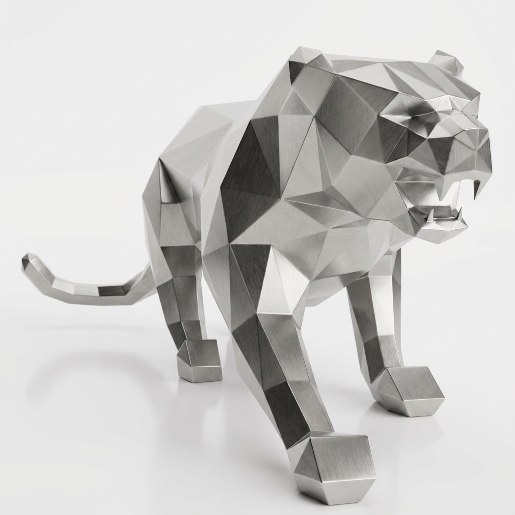 Grande Statue Panthère Design Géométrique en Inox