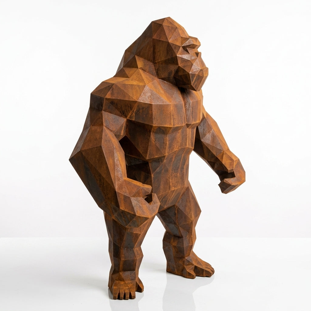 Grande Statue géométrique de gorille En Corten