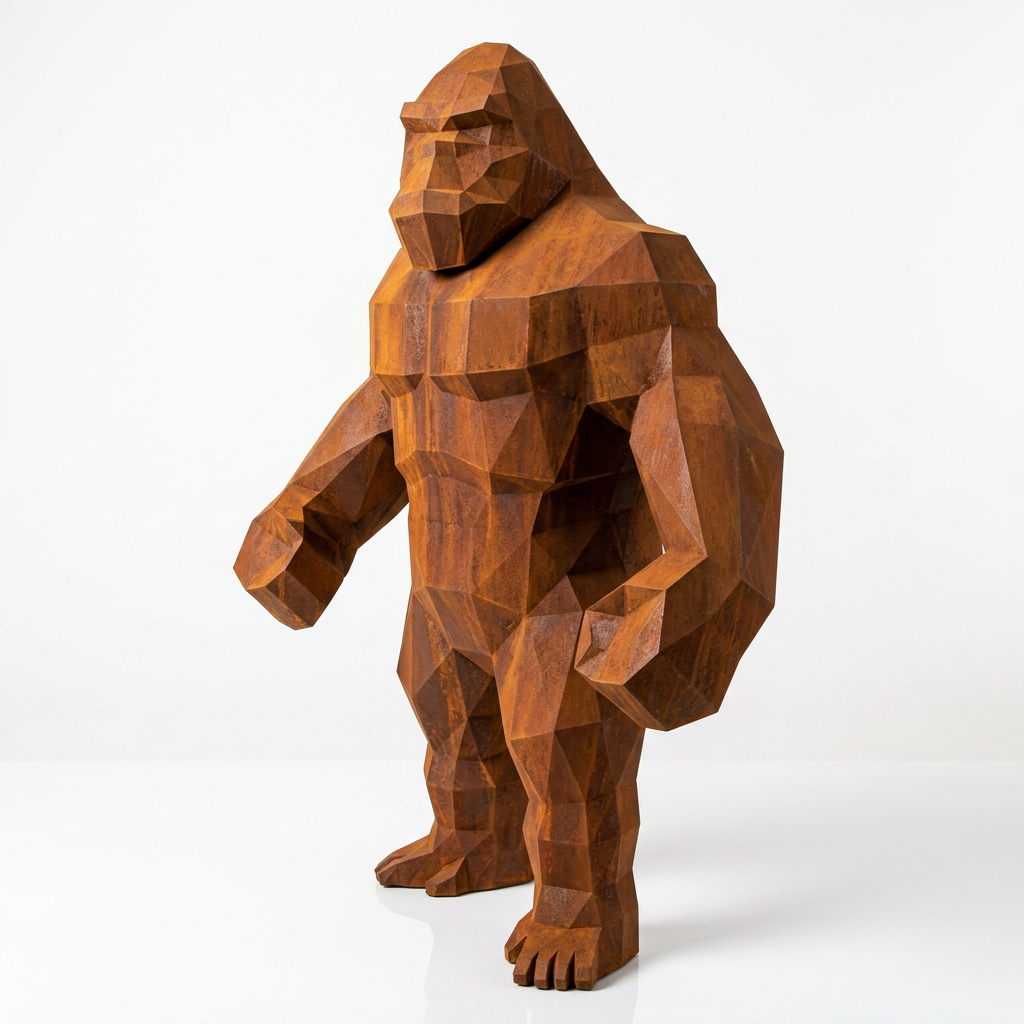 Grande Statue géométrique de gorille En Corten