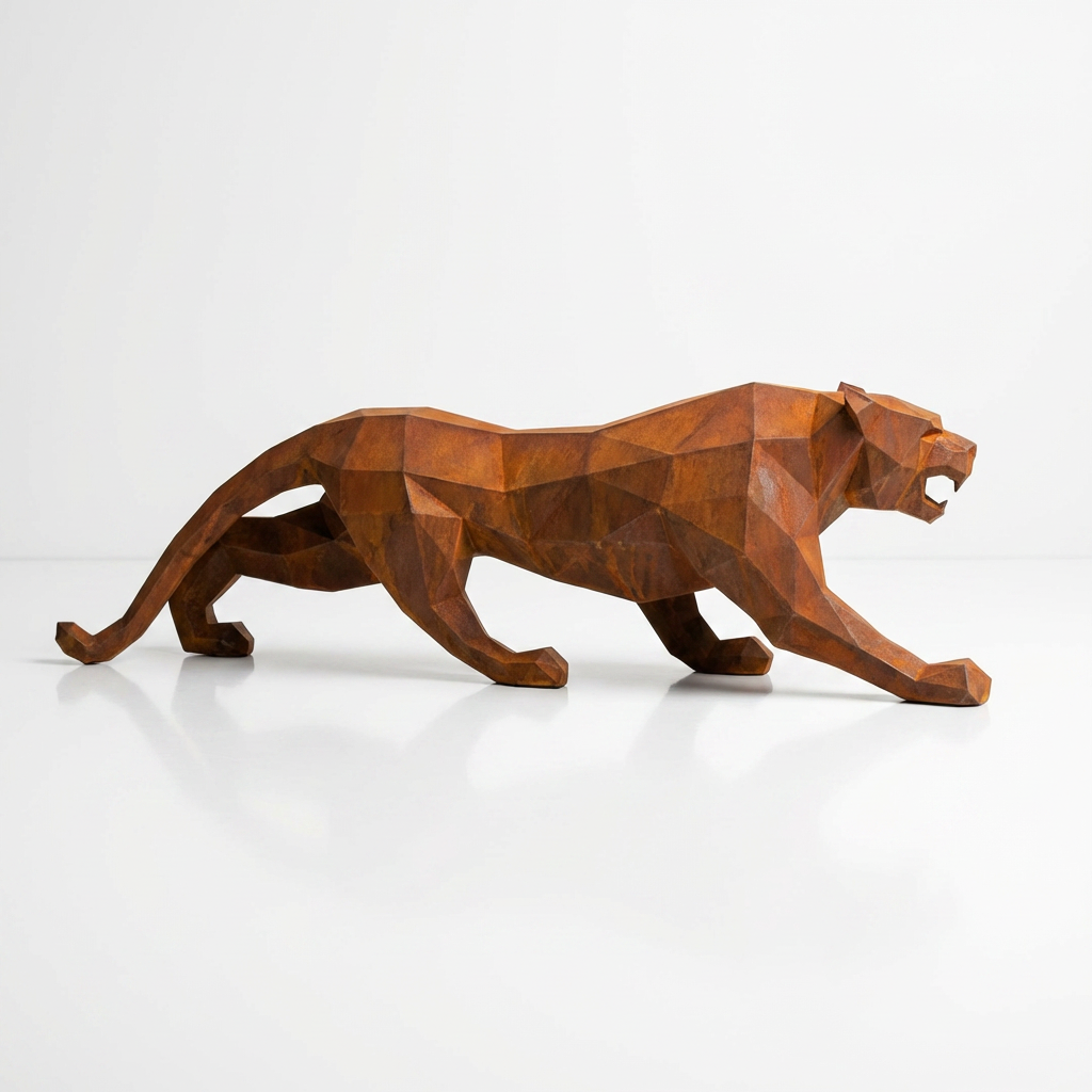 Grande Statue Panthère Design Géométrique en Corten