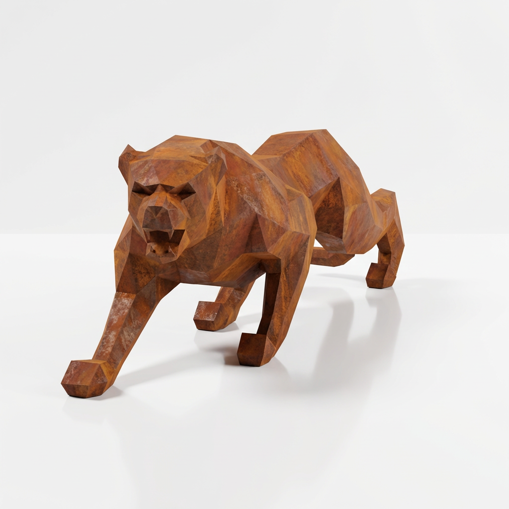Grande Statue Panthère Design Géométrique en Corten