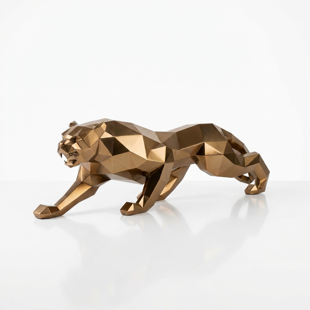 Grande Statue Panthère Design Géométrique en Inox Effet Bronze