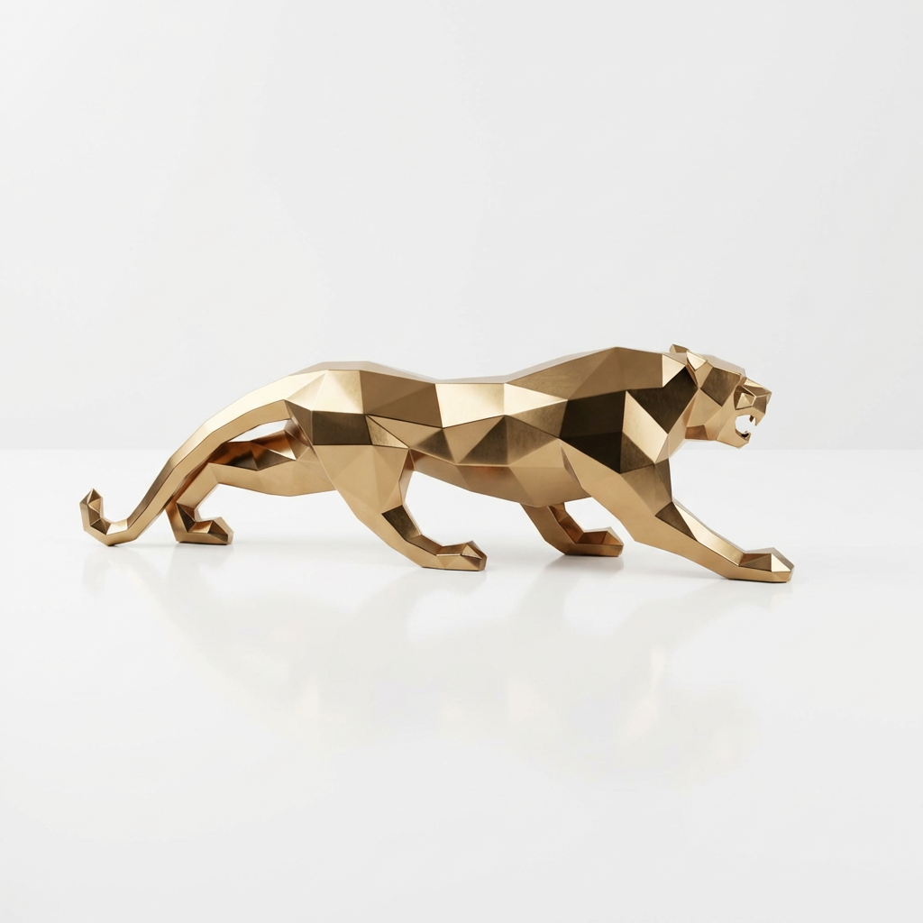Grande Statue Panthère Design Géométrique en Inox Effet Bronze