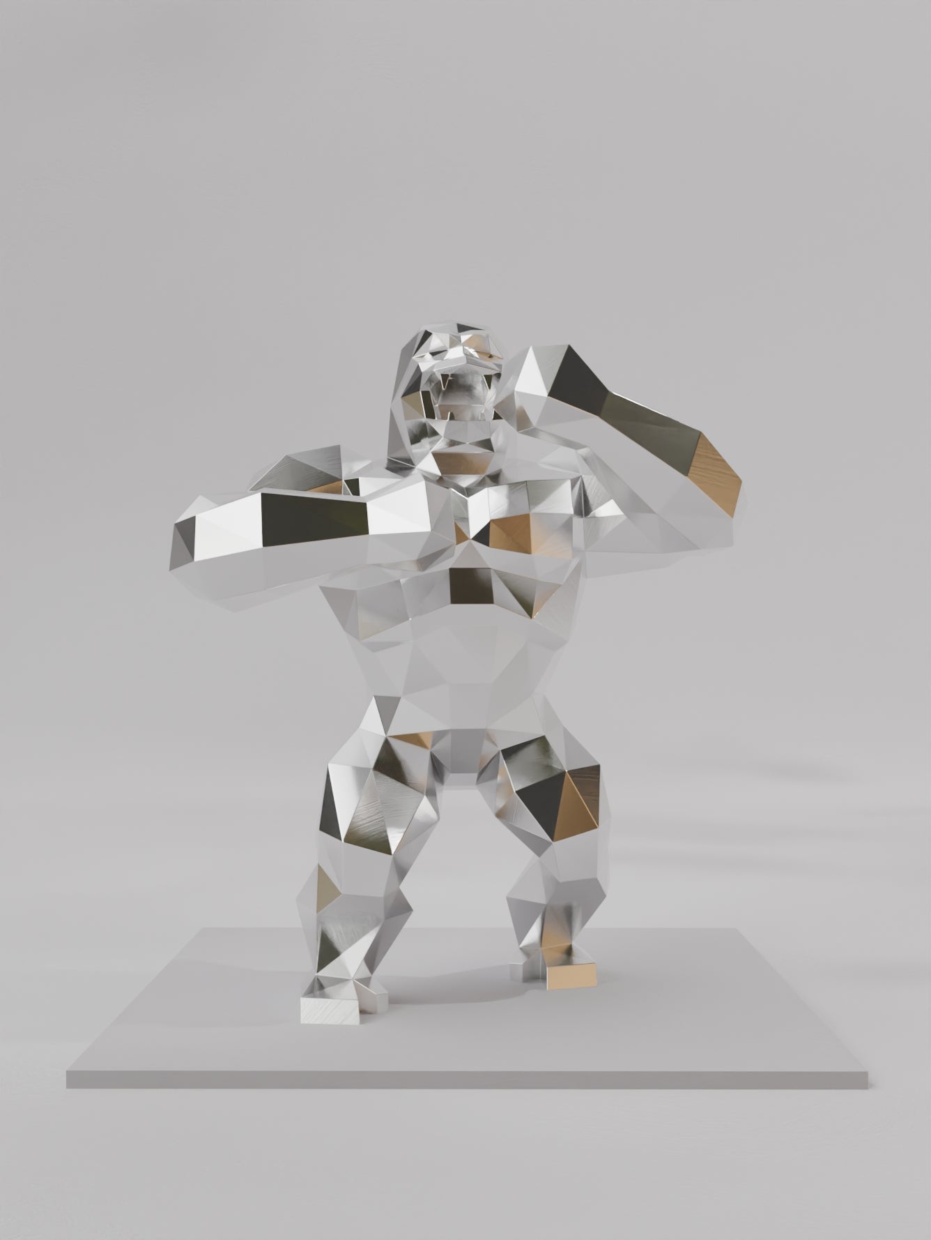 Sculpture Gorille Rugissant – Expression Totale en Style Polygone