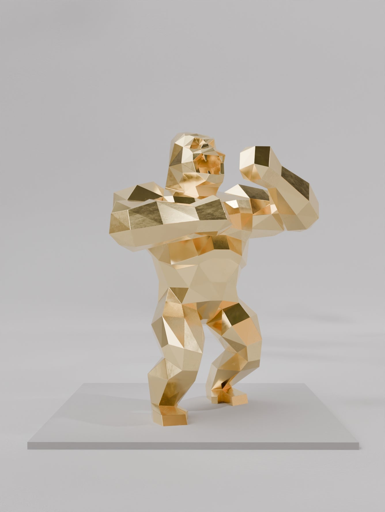 Sculpture Gorille Rugissant – Expression Totale en Style Polygone