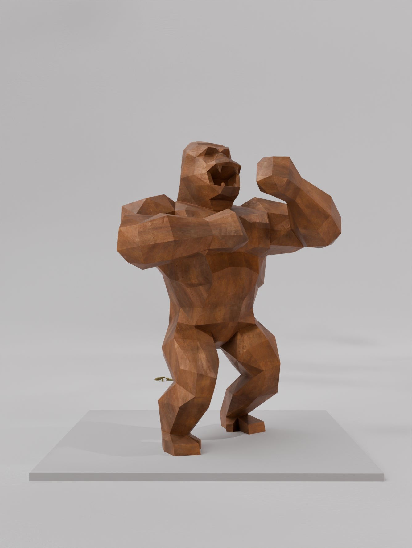 Sculpture Gorille Rugissant – Expression Totale en Style Polygone