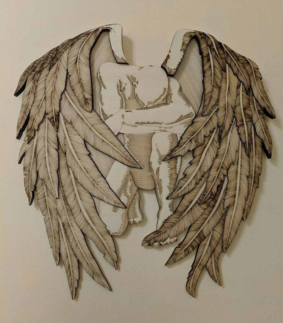 Sculpture Murale Ange en Bois Multicouche