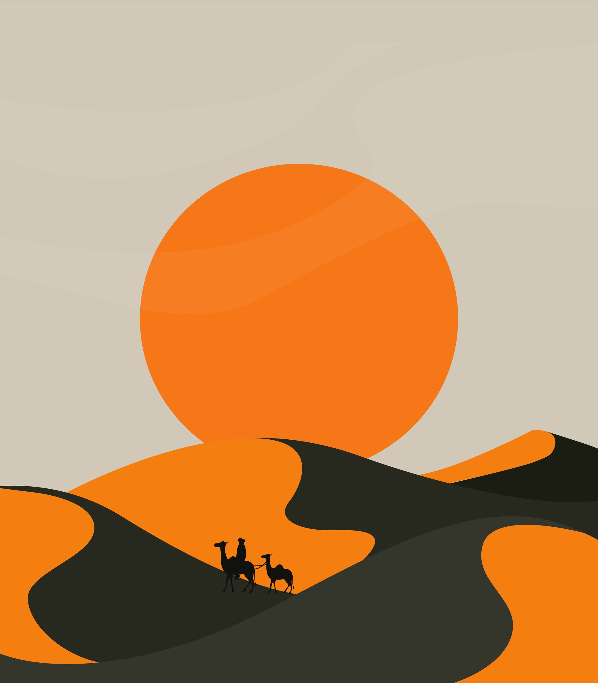 Tableau Décoratif Camaïeu Crépusculaire - Dunes et Chameaux