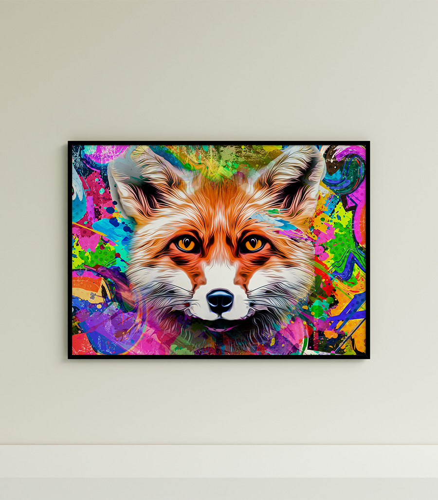 Tableau Décoratif Pop Art Animaux - Renard Coloré en Impression sur Velours