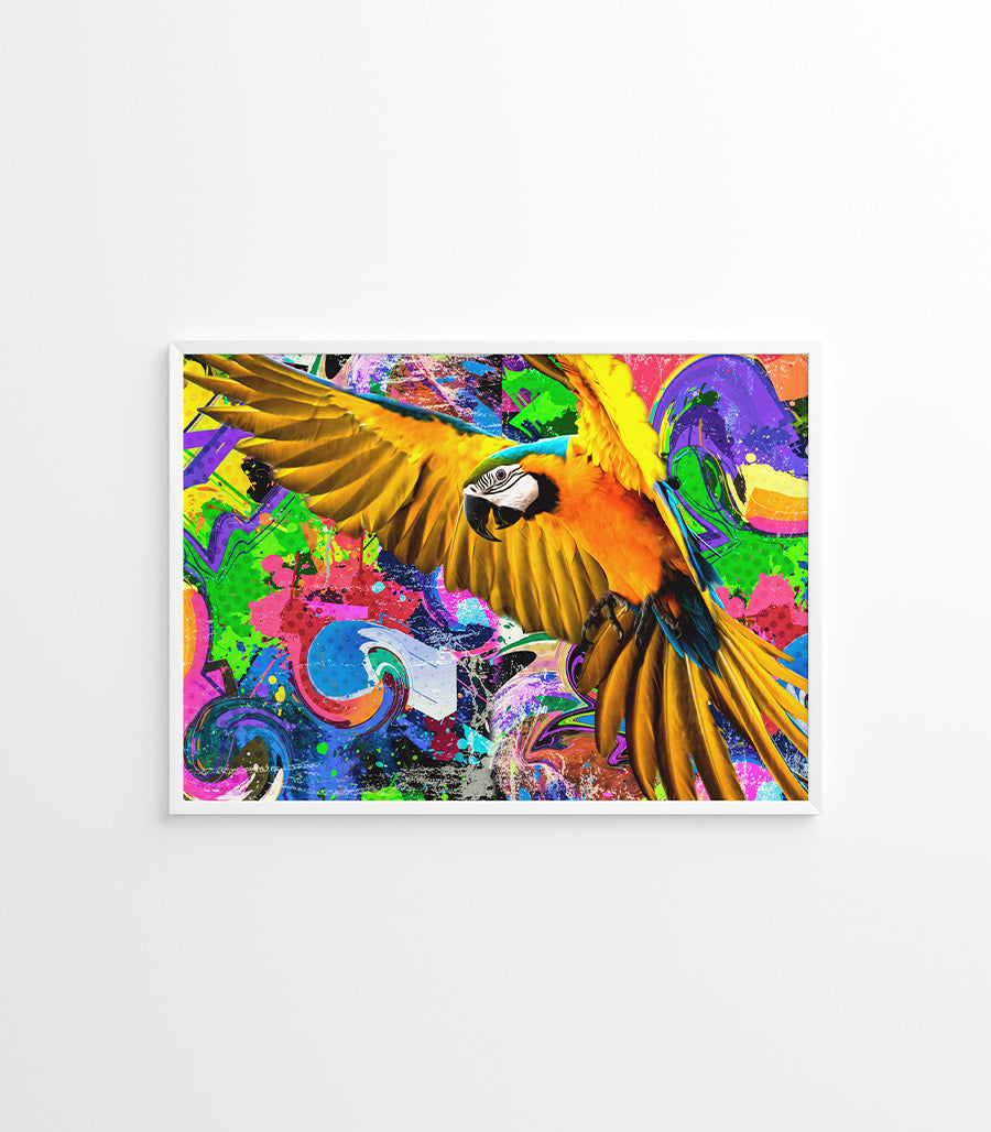 Tableau Décoratif Pop Art Animaux - Perroquet Coloré en Impression sur Velours