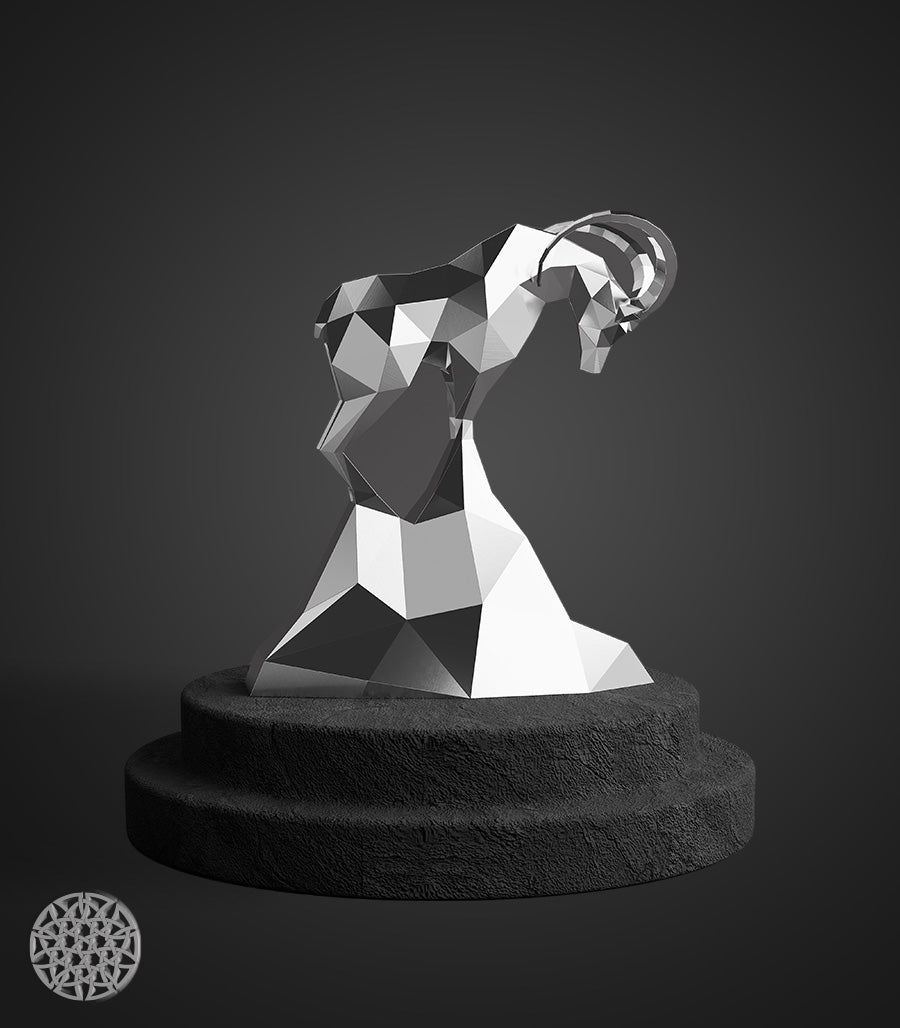 Sculpture Métallique Bélier Low Poly en Inox