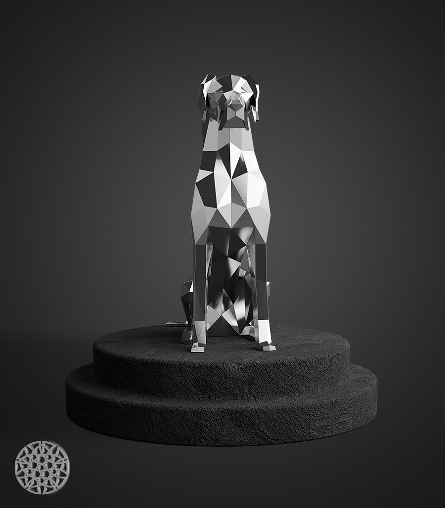 Sculpture Métallique Chien Low Poly en Inox