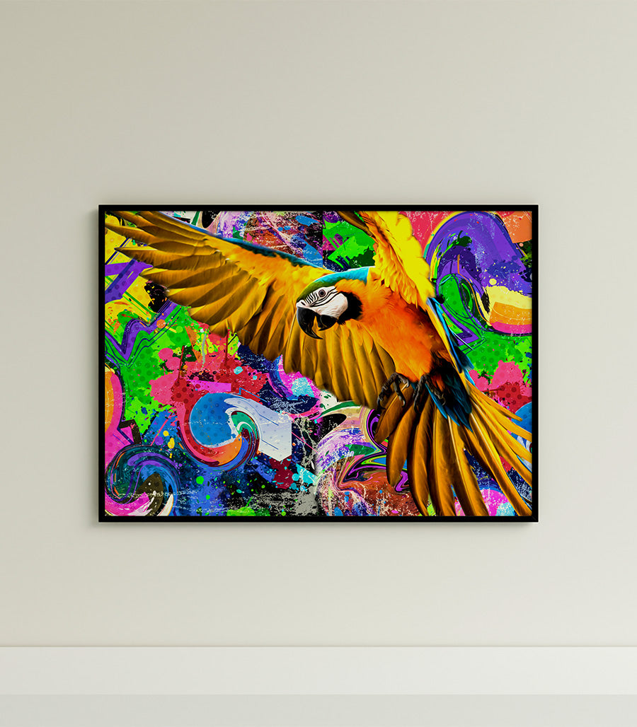 Tableau Décoratif Pop Art Animaux - Perroquet Coloré en Impression sur Velours