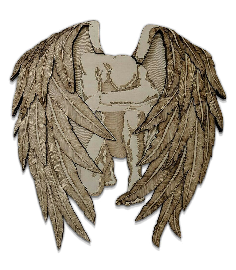 Sculpture Murale Ange en Bois Multicouche