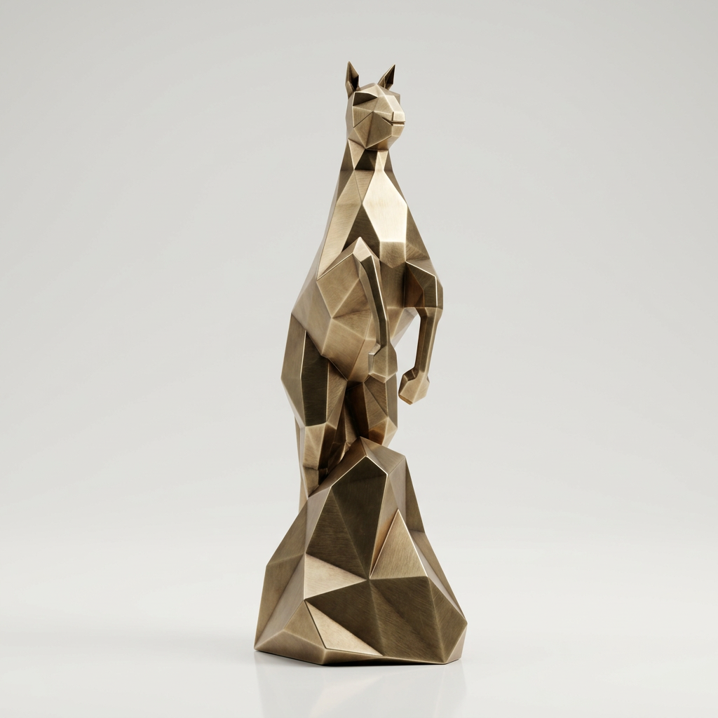 Sculpture Cheval Style Origami Polygone En Inox Effet Bronze