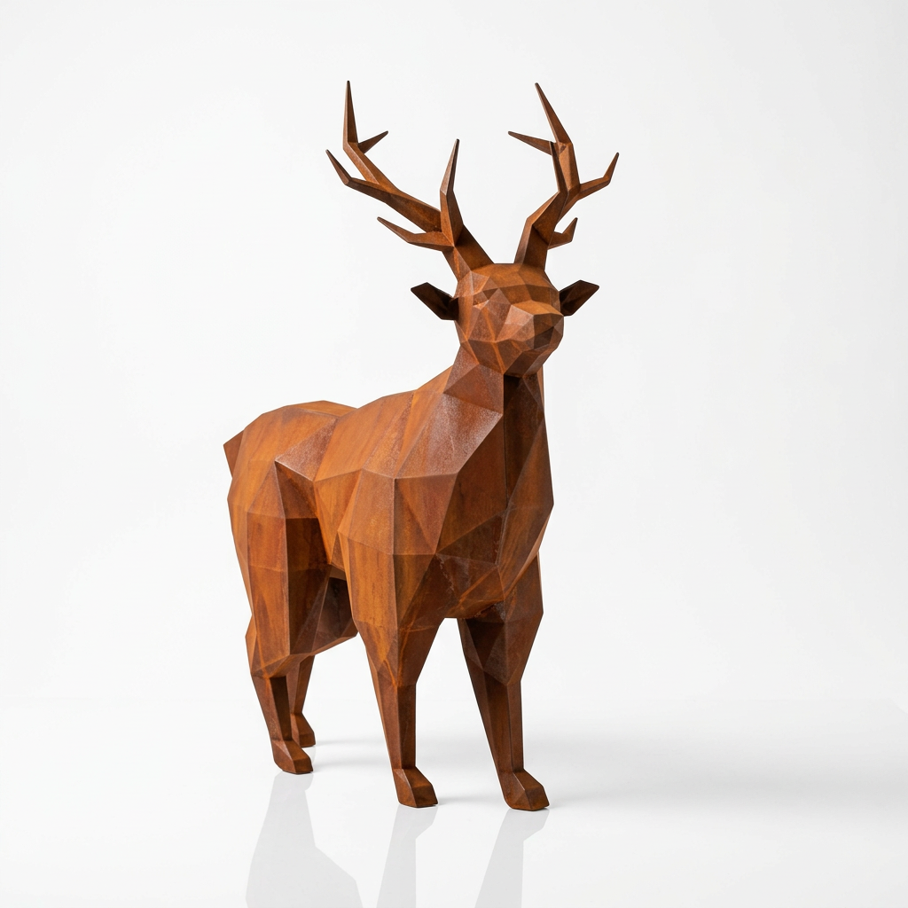 Grande Statue de Cerf Géométrique En Corten