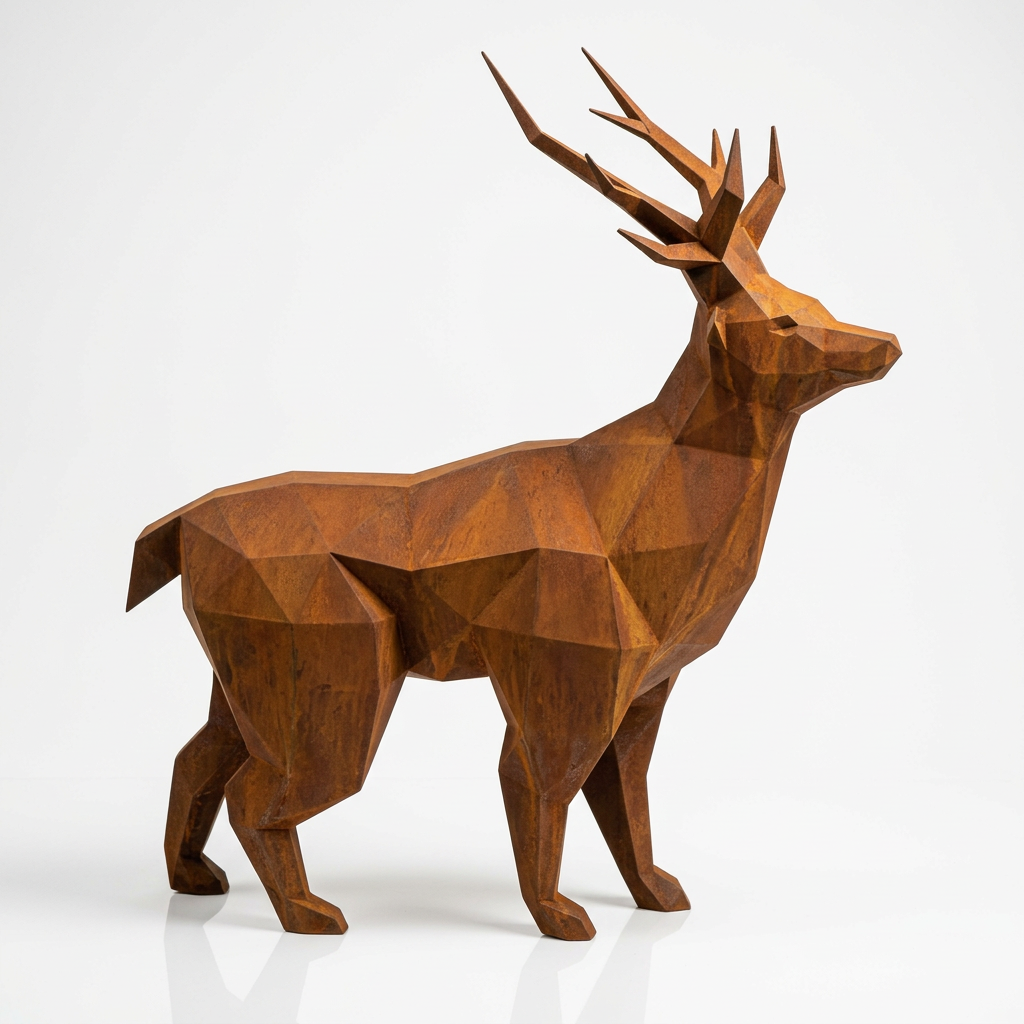 Grande Statue de Cerf Géométrique En Corten