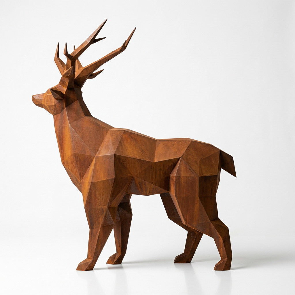 Grande Statue de Cerf Géométrique En Corten