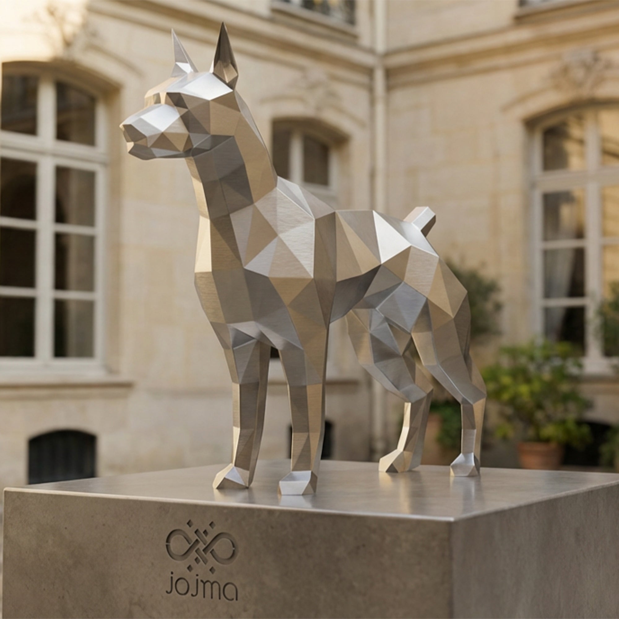 Statue Doberman Polygone En Inox