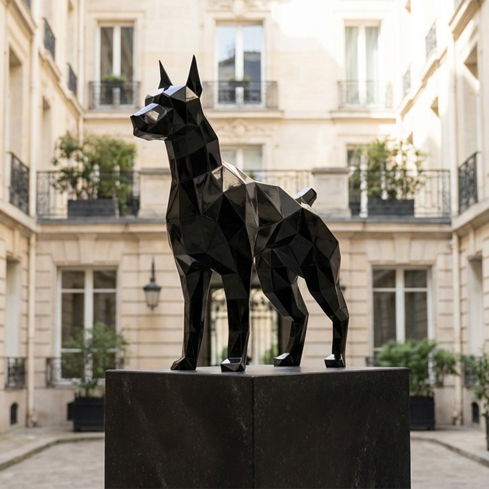 Statue Doberman Polygone En Résine