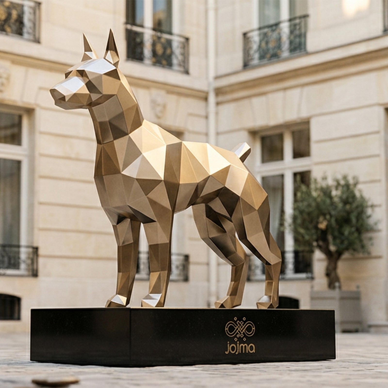 Statue Doberman Polygone En  Inox Effet Bronze