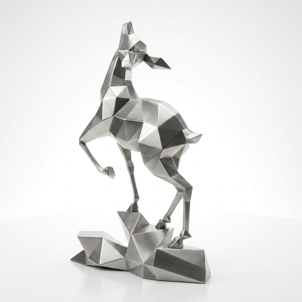 Grande Sculpture Gazelle Polygone Contemporaine En Inox