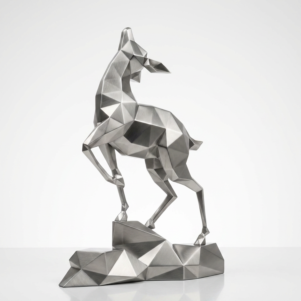 Grande Sculpture Gazelle Polygone Contemporaine En Inox