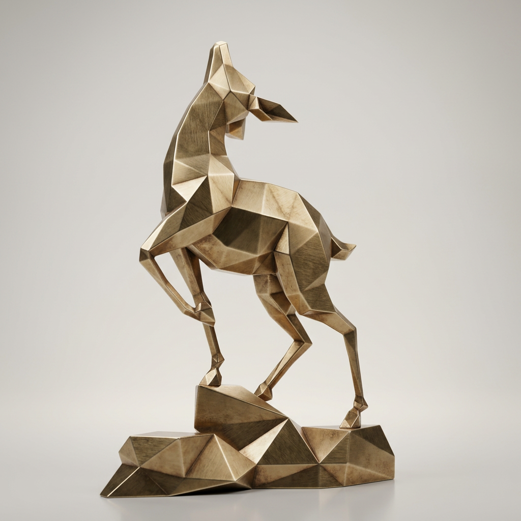 Grande Sculpture Gazelle Polygone Contemporaine En Inox Effet Bronze