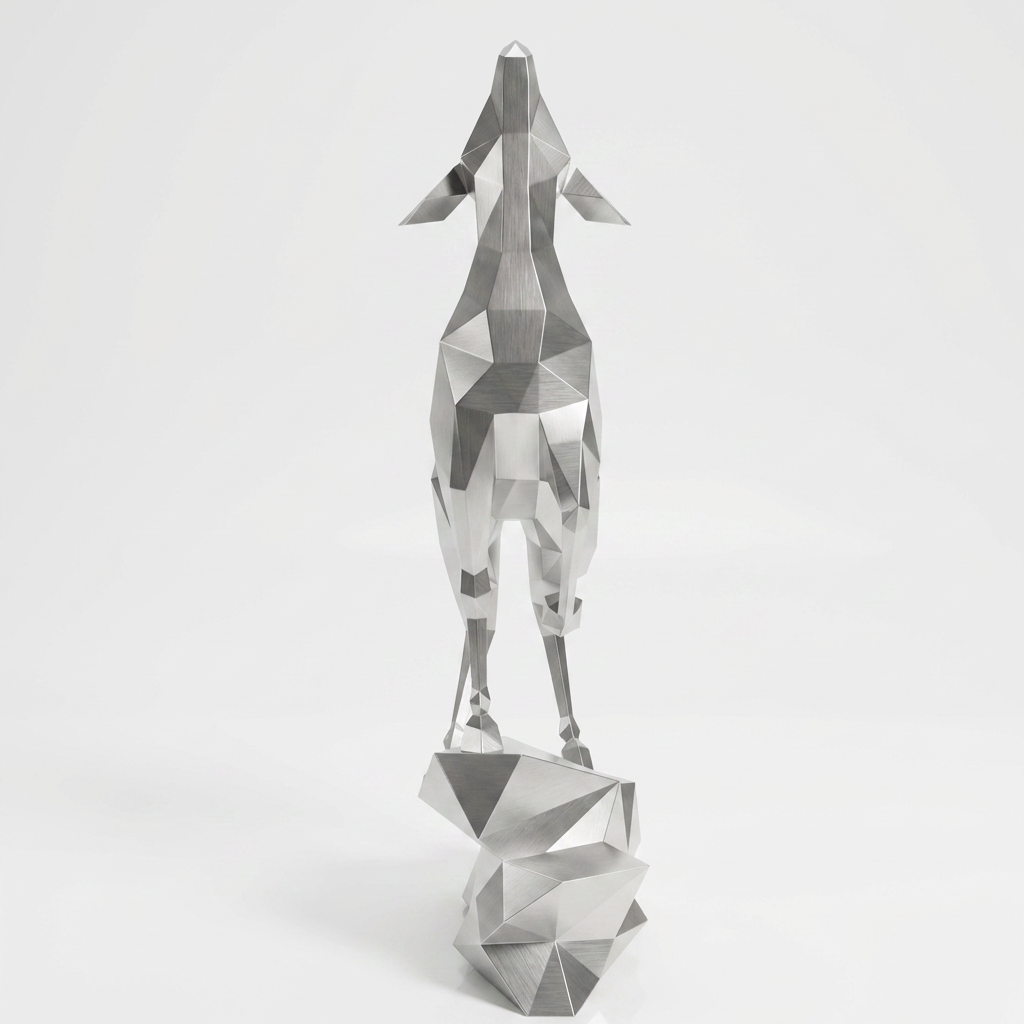 Grande Sculpture Gazelle Polygone Contemporaine En Inox