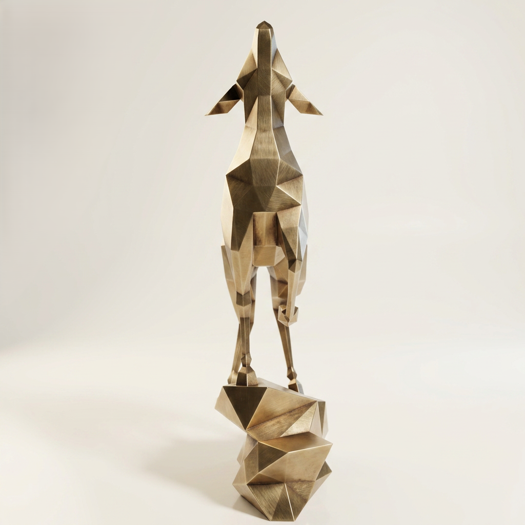 Grande Sculpture Gazelle Polygone Contemporaine En Inox Effet Bronze