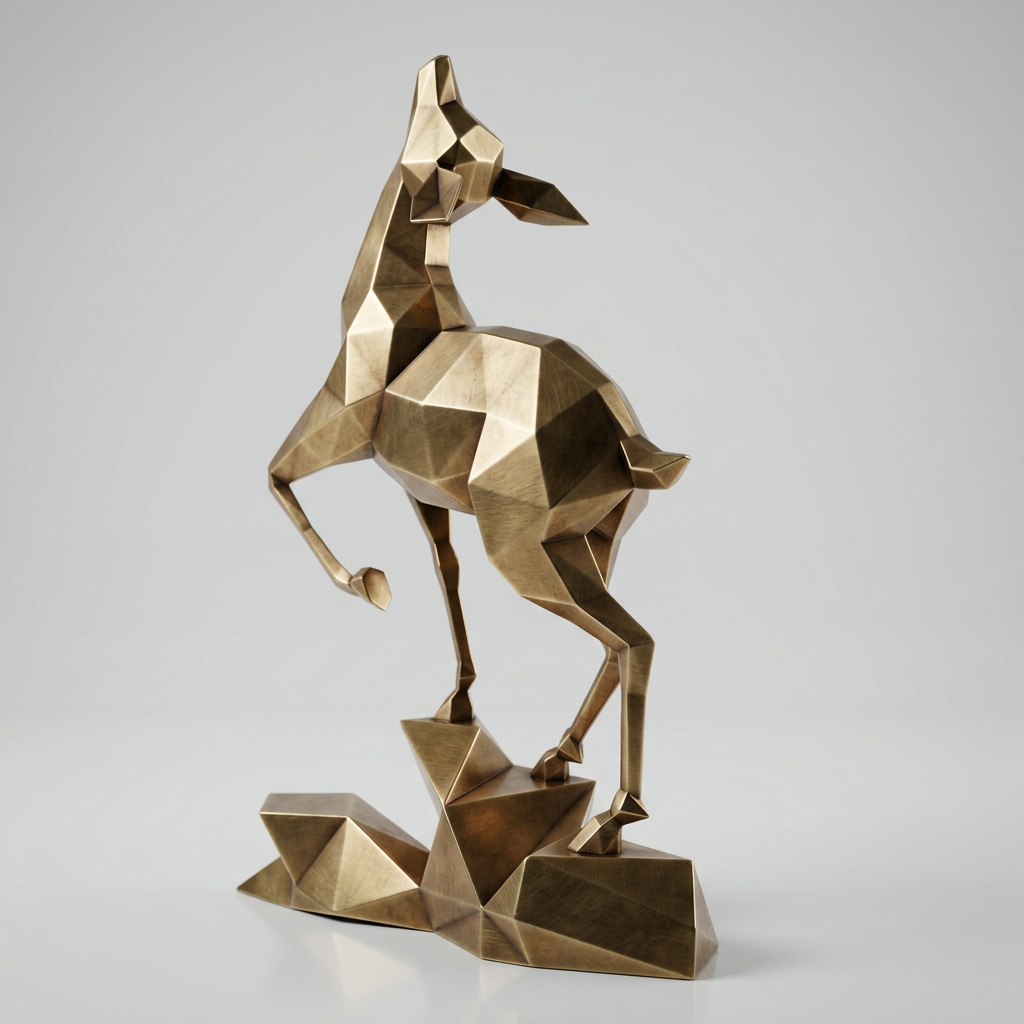 Grande Sculpture Gazelle Polygone Contemporaine En Inox Effet Bronze